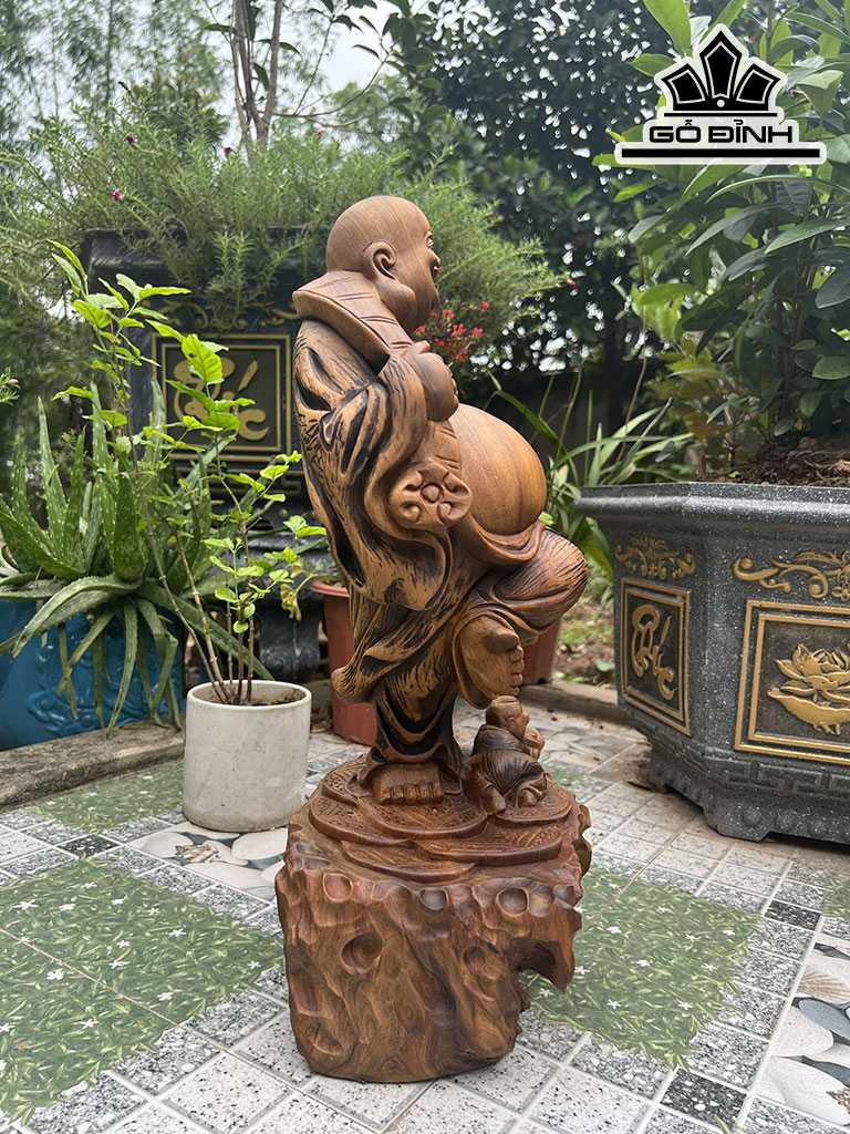 Tượng Phật Di Lặc Gỗ Bách Xanh Cao 48 Ngang 22 Sâu 18 (cm)