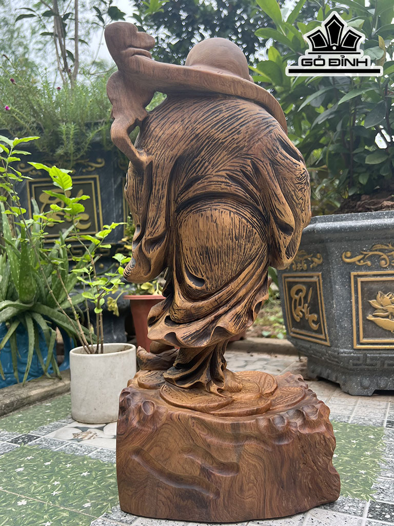 Tượng Phật Di Lặc Gỗ Bách Xanh Cao 48 Ngang 22 Sâu 18 (cm)