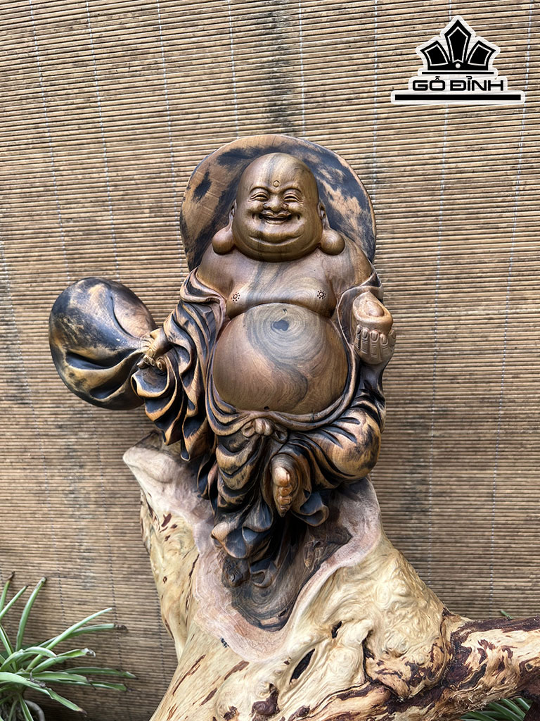 Tượng Phật Di Lặc Gỗ Bách Xanh Cao 59 Ngang 39 Sâu 28 (cm)