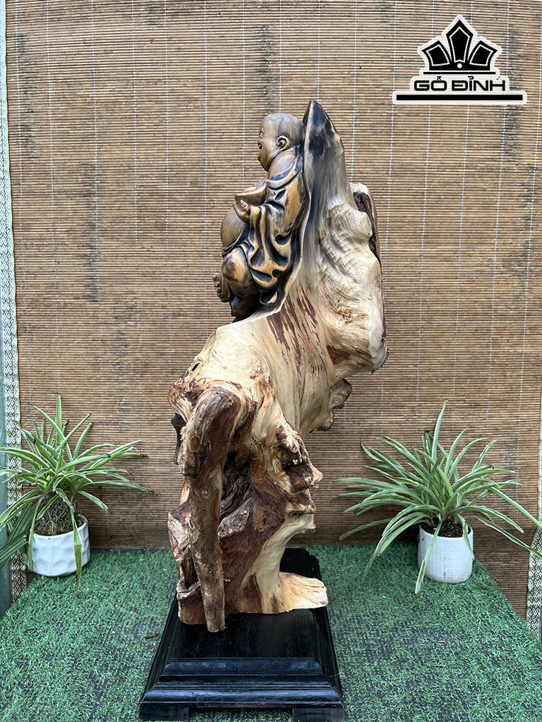 Tượng Phật Di Lặc Gỗ Bách Xanh Cao 59 Ngang 39 Sâu 28 (cm)