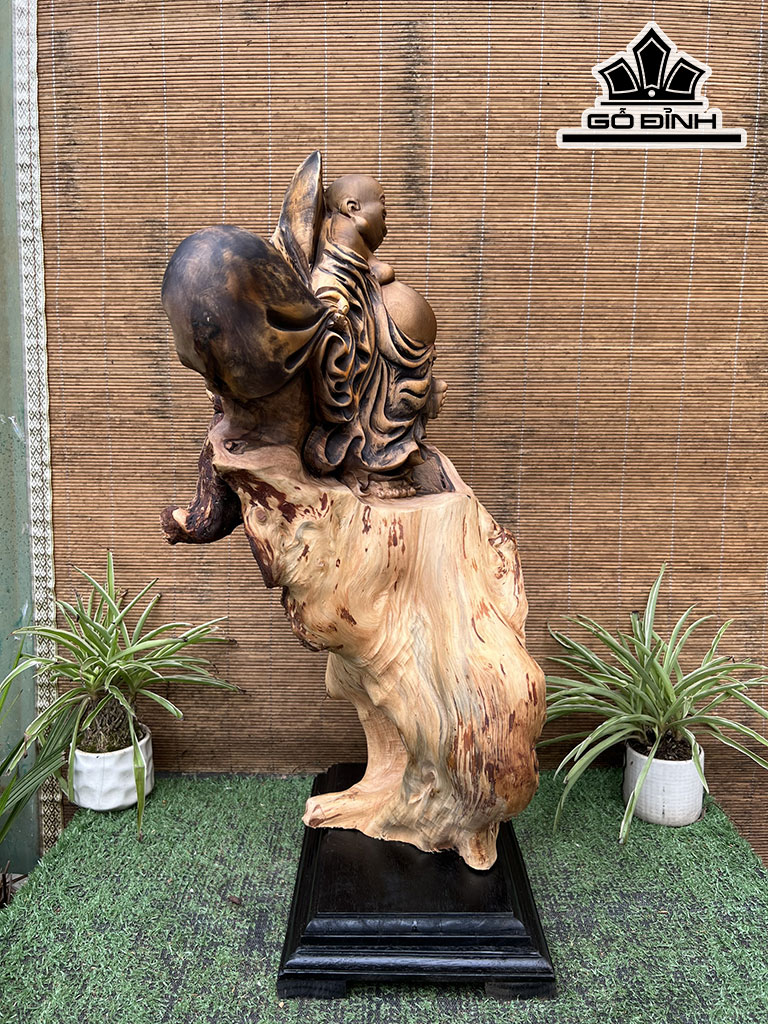 Tượng Phật Di Lặc Gỗ Bách Xanh Cao 59 Ngang 39 Sâu 28 (cm)