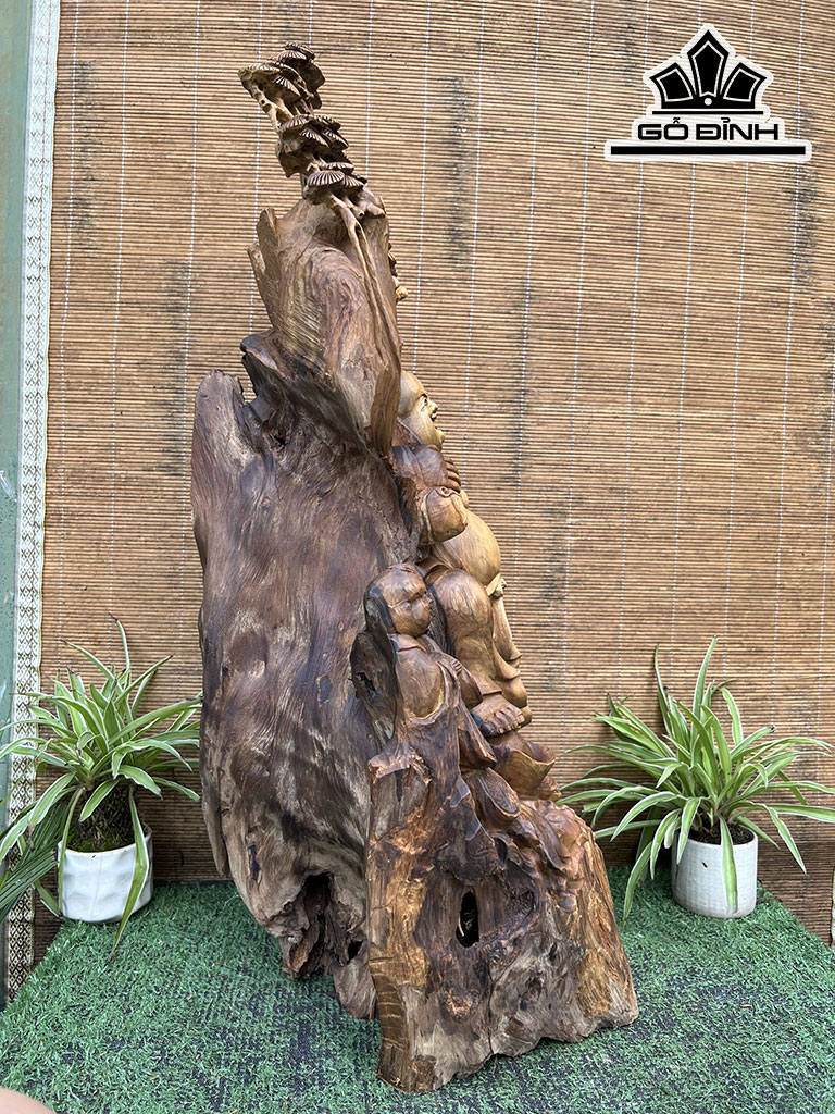 Tượng Phật Di Lặc Gỗ Bách Xanh Cao 74 Ngang 35 Sâu 32 (cm)