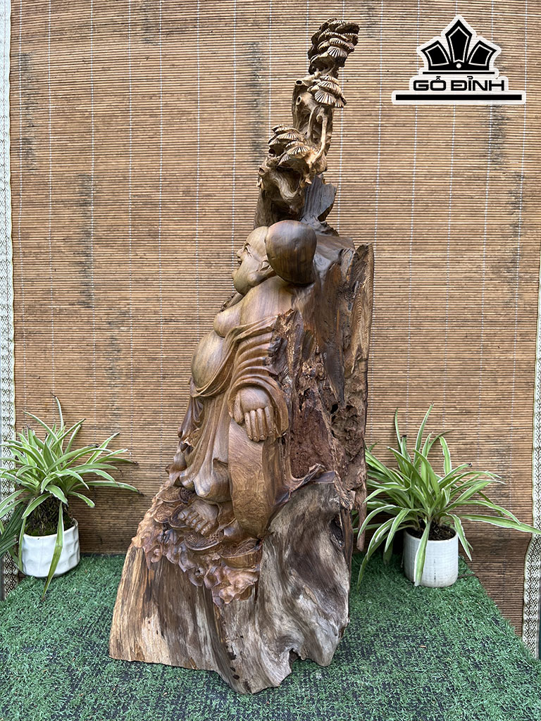 Tượng Phật Di Lặc Gỗ Bách Xanh Cao 74 Ngang 35 Sâu 32 (cm)