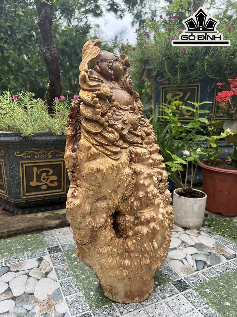 Tượng Phật Di Lặc Gỗ Nu Nghiến Cao 55 Ngang 38 Sâu 17 (cm)