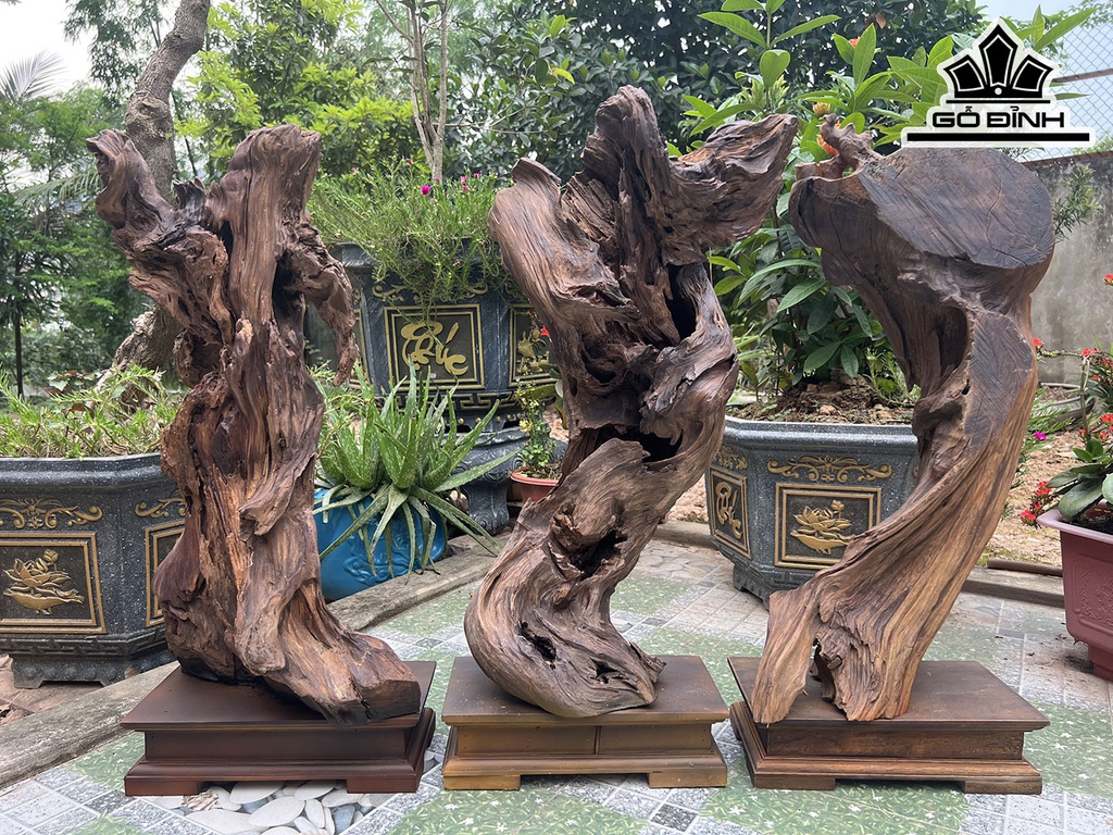 Tượng Phúc Lộc Thọ (Tam Đa) Gỗ Bách Xanh Cao 64 Ngang 34 Sâu 20 (cm)