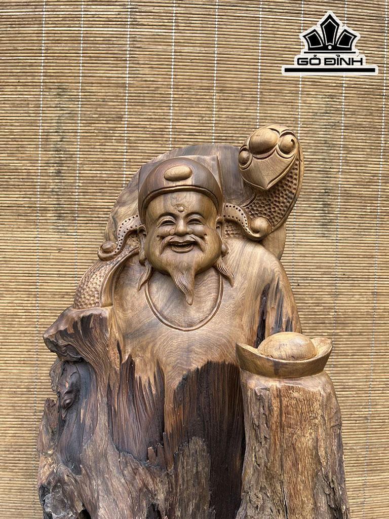 Tượng Thần Tài Gỗ Bách Xanh Cao 85 Ngang 29 Sâu 23 (cm)