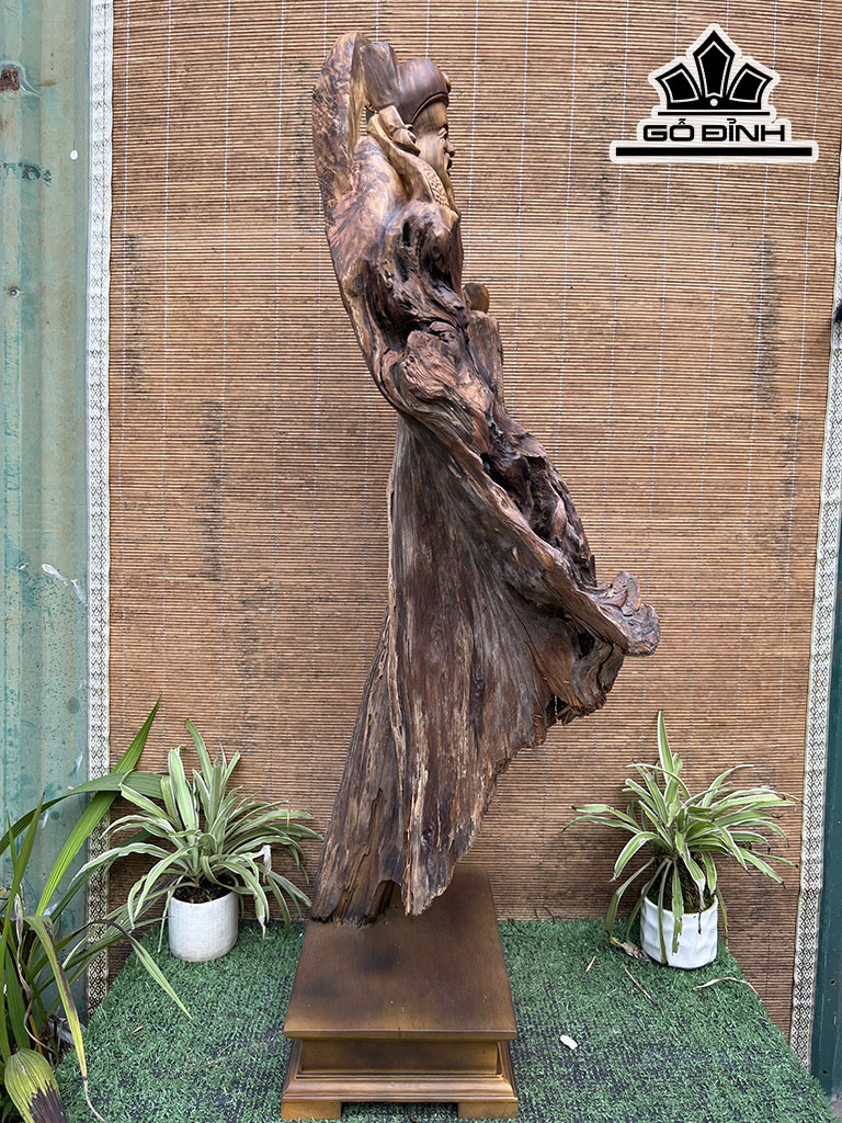 Tượng Thần Tài Gỗ Bách Xanh Cao 85 Ngang 29 Sâu 23 (cm)