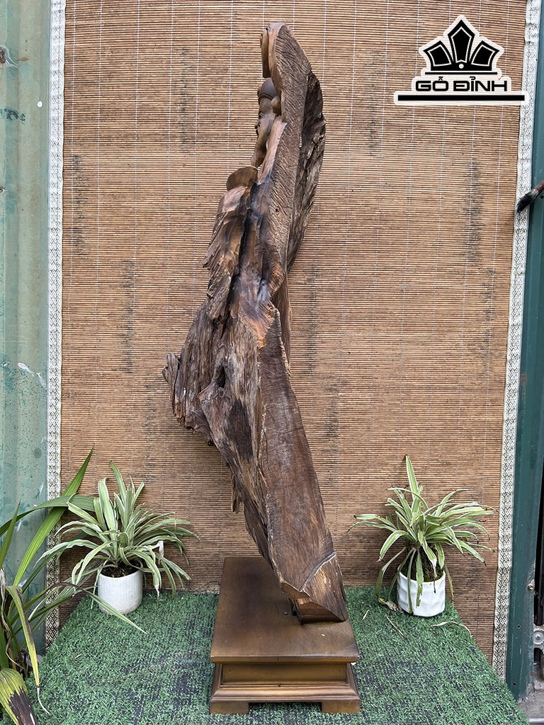 Tượng Thần Tài Gỗ Bách Xanh Cao 85 Ngang 29 Sâu 23 (cm)