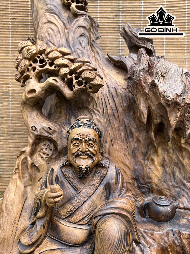 Tượng Thần Trà Gỗ Bách Xanh Cao 66 Ngang 42 Sâu 26 (cm)