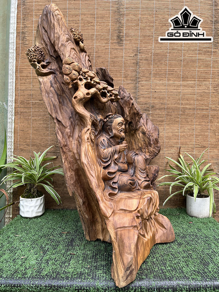 Tượng Thần Trà Gỗ Bách Xanh Cao 66 Ngang 42 Sâu 26 (cm)