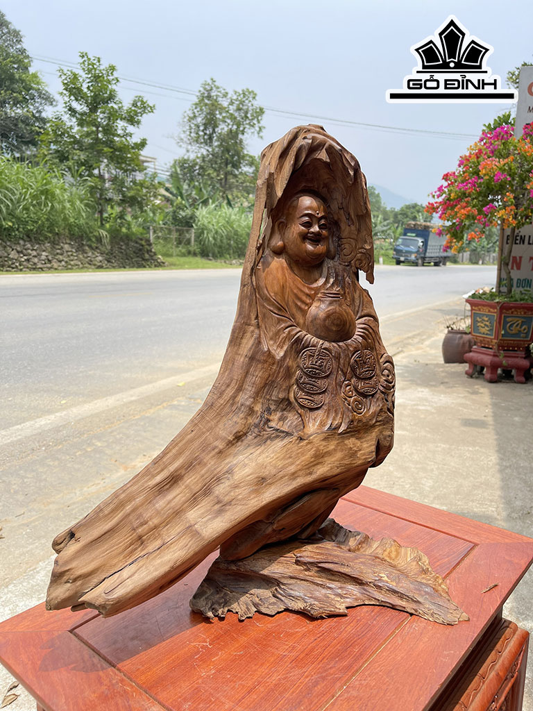 Tượng Phật Di Lặc Gỗ Ngọc Am Cao 56 Ngang 46 Sâu 18 (cm)