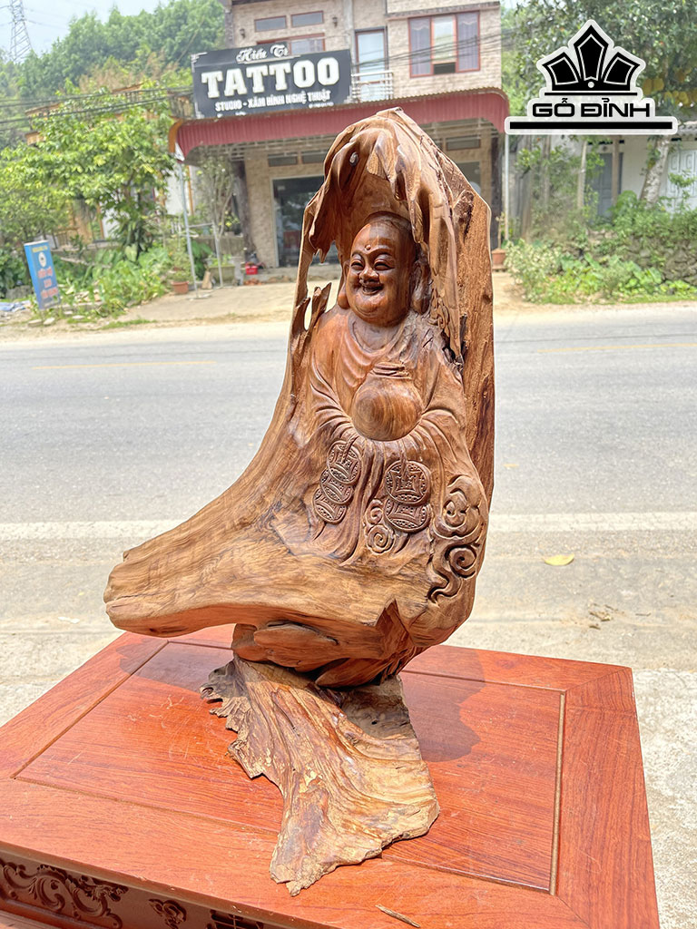 Tượng Phật Di Lặc Gỗ Ngọc Am Cao 56 Ngang 46 Sâu 18 (cm)