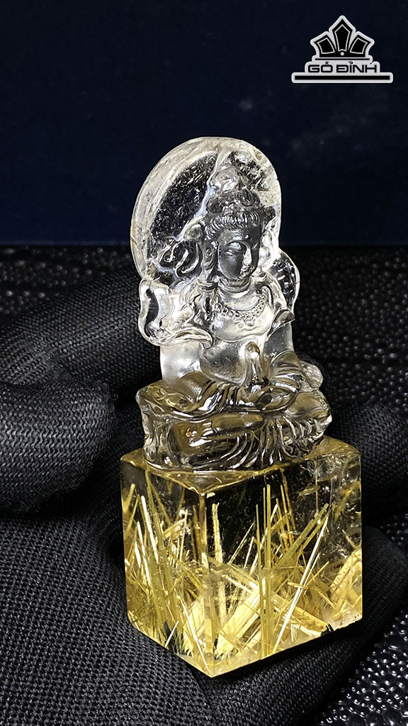 Ấn Hoàng Thần Tài Bảo Thiên Đá Thạch Anh Tóc Vàng Cao 72,4 Ngang 35 Sâu 31 (mm) 115gr