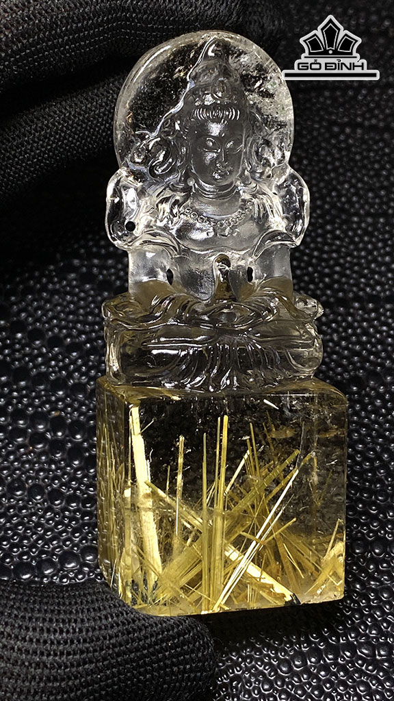 Ấn Hoàng Thần Tài Bảo Thiên Đá Thạch Anh Tóc Vàng Cao 72,4 Ngang 35 Sâu 31 (mm) 115gr