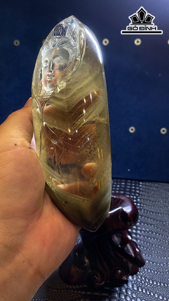 Diện Quan Âm Đá Thạch Anh Ưu Linh Cao 158 Ngang 58 Sâu 48 (mm) 563gr