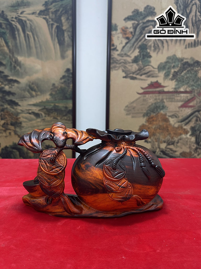 Bị Tiền Tài Lộc Gỗ Trắc Ngang 23 Cao 13 Sâu 9,5 (cm)