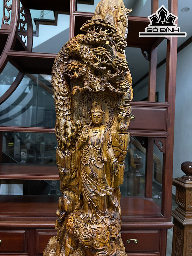 Tượng Phật Bà Quan Âm Gỗ Sưa Cao 106 Ngang 45 Sâu 45 (cm)