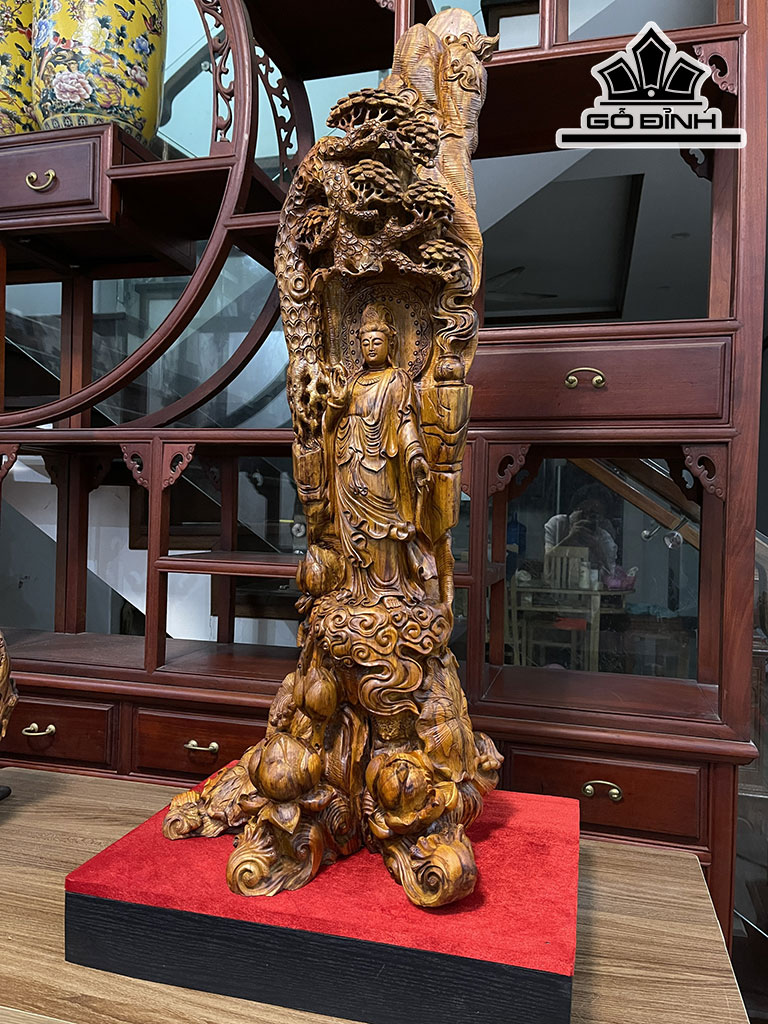 Tượng Phật Bà Quan Âm Gỗ Sưa Cao 106 Ngang 45 Sâu 45 (cm)