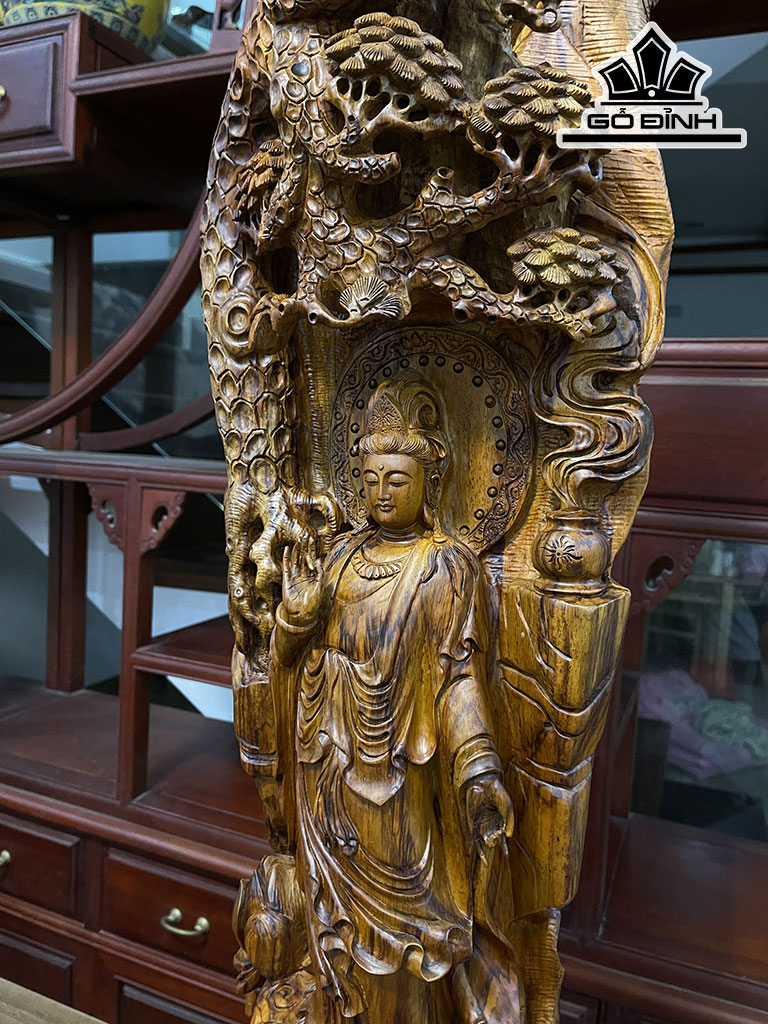 Tượng Phật Bà Quan Âm Gỗ Sưa Cao 106 Ngang 45 Sâu 45 (cm)
