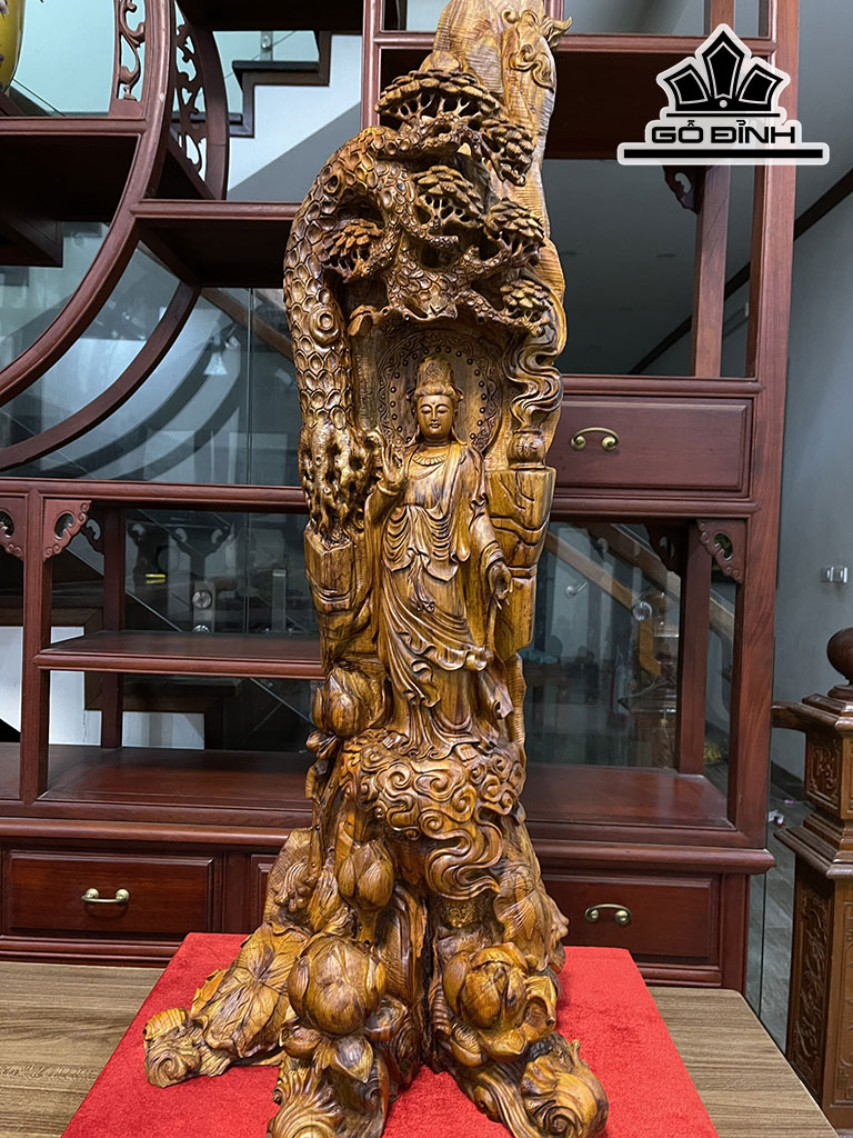 Tượng Phật Bà Quan Âm Gỗ Sưa Cao 106 Ngang 45 Sâu 45 (cm)