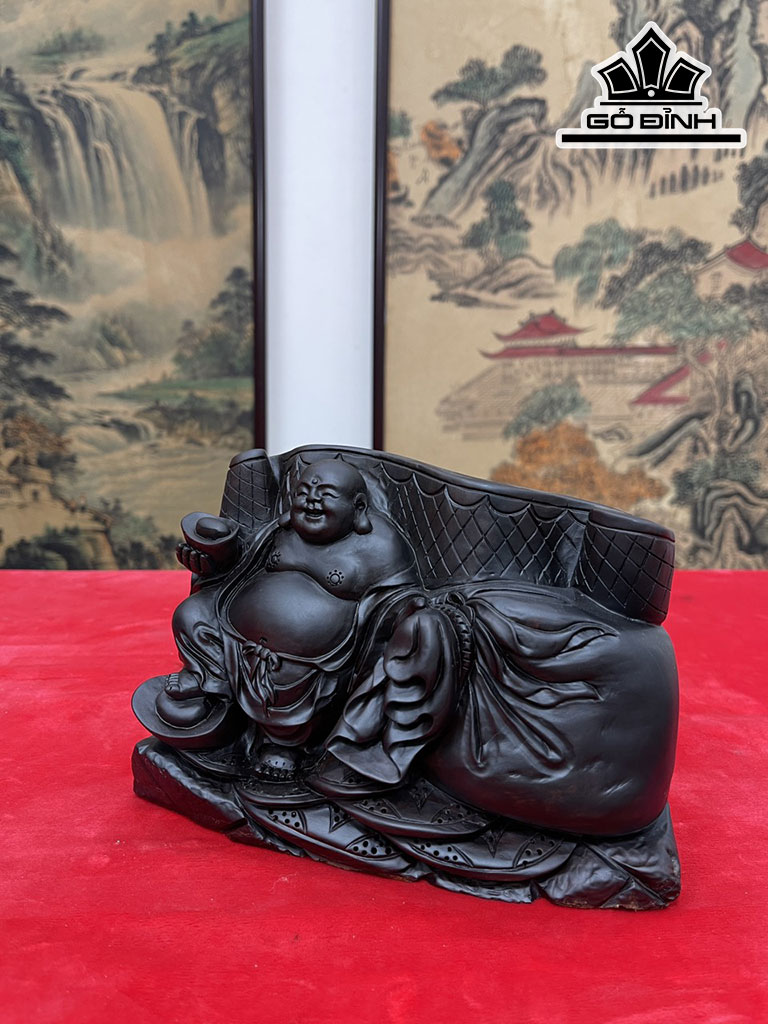 Tượng Phật Di Lặc Gỗ Trắc Ngang 21 Cao 14 Sâu 9 (cm)