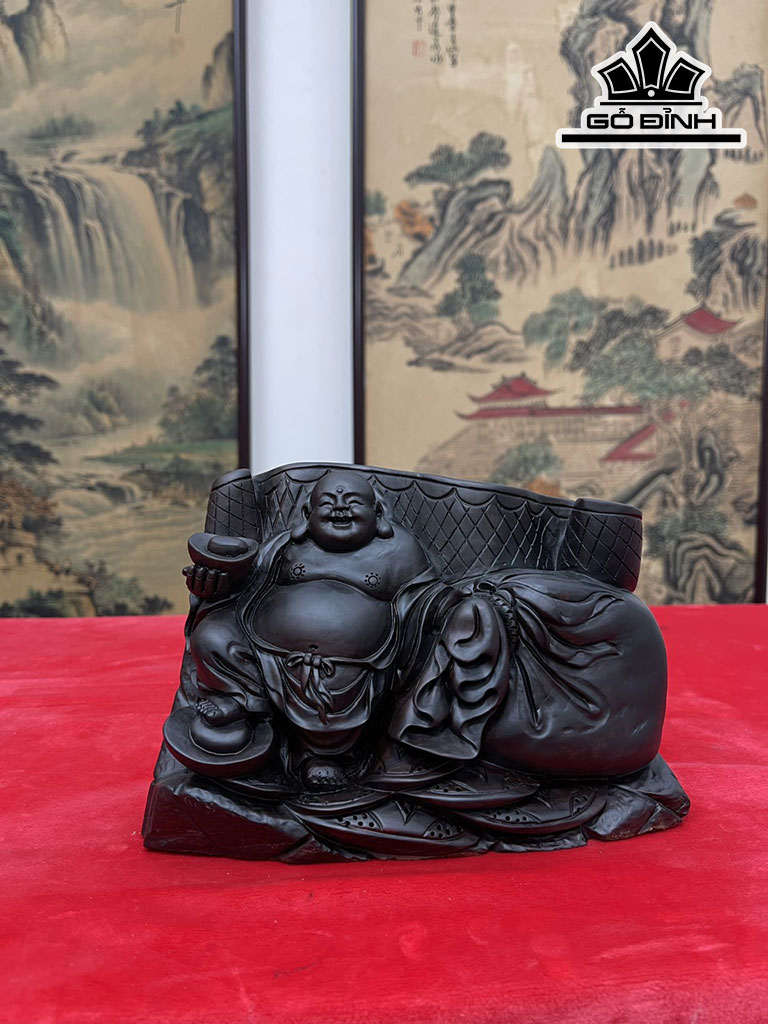 Tượng Phật Di Lặc Gỗ Trắc Ngang 21 Cao 14 Sâu 9 (cm)