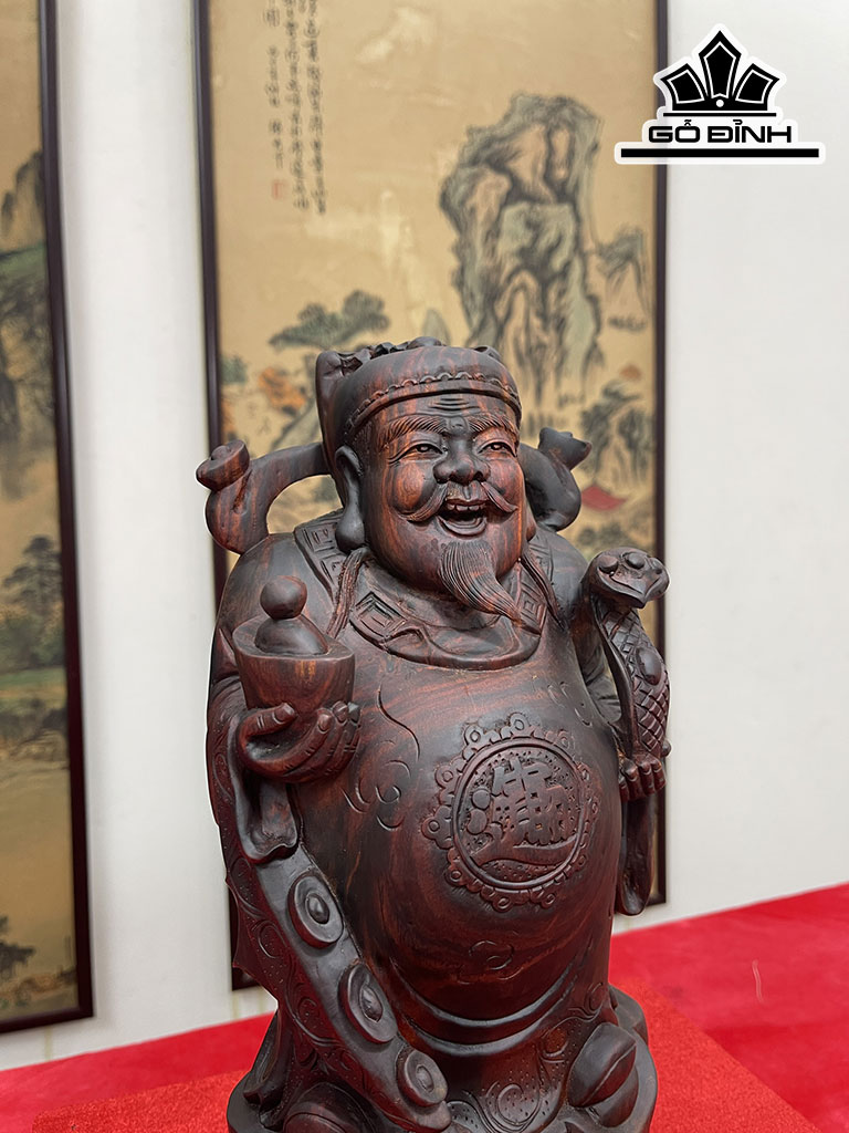 Tượng Thần Tài Gỗ Trắc Cao 30,5 Ngang 17 Sâu 13 (cm)