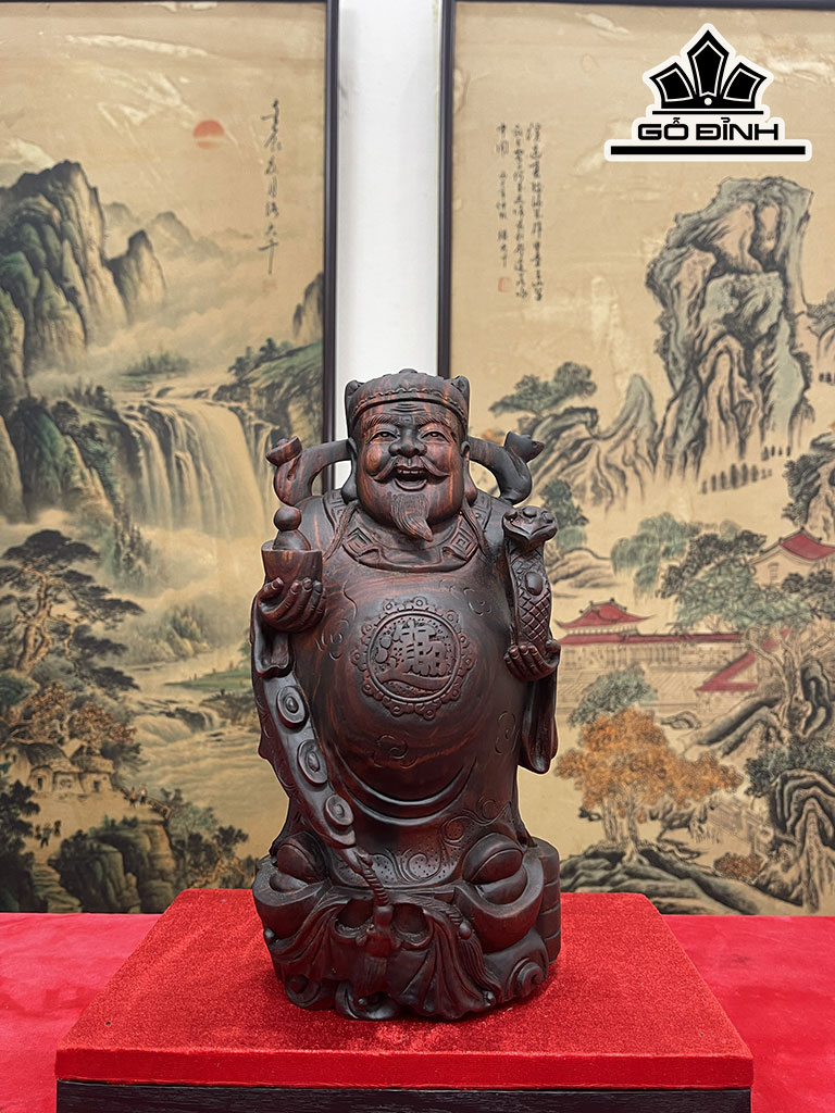 Tượng Thần Tài Gỗ Trắc Cao 30,5 Ngang 17 Sâu 13 (cm)