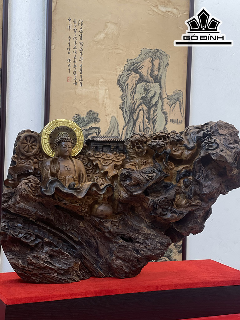 Tượng Nhất Tâm Bái Phật Gỗ Bách Xanh Cao 41 Ngang 70 Sâu 20 (cm)