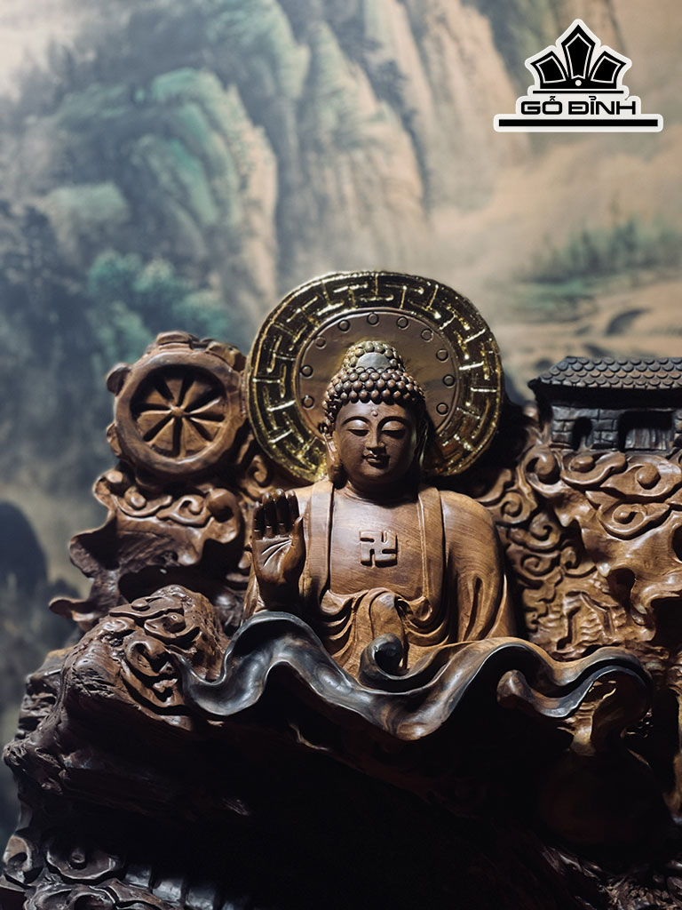 Tượng Nhất Tâm Bái Phật Gỗ Bách Xanh Cao 41 Ngang 70 Sâu 20 (cm)