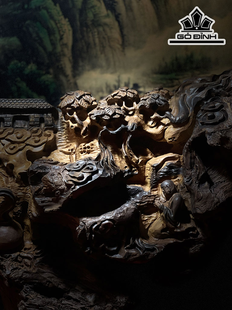 Tượng Nhất Tâm Bái Phật Gỗ Bách Xanh Cao 41 Ngang 70 Sâu 20 (cm)