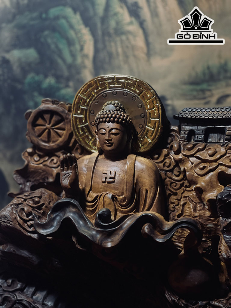 Tượng Nhất Tâm Bái Phật Gỗ Bách Xanh Cao 41 Ngang 70 Sâu 20 (cm)