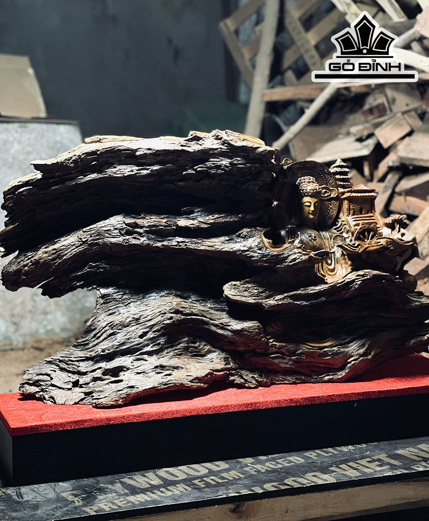 Tượng Nhất Tâm Bái Phật Gỗ Bách Xanh Cao 41 Ngang 75 Sâu 18 (cm)