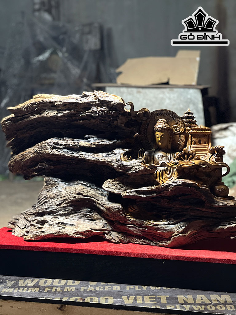 Tượng Nhất Tâm Bái Phật Gỗ Bách Xanh Cao 41 Ngang 75 Sâu 18 (cm)