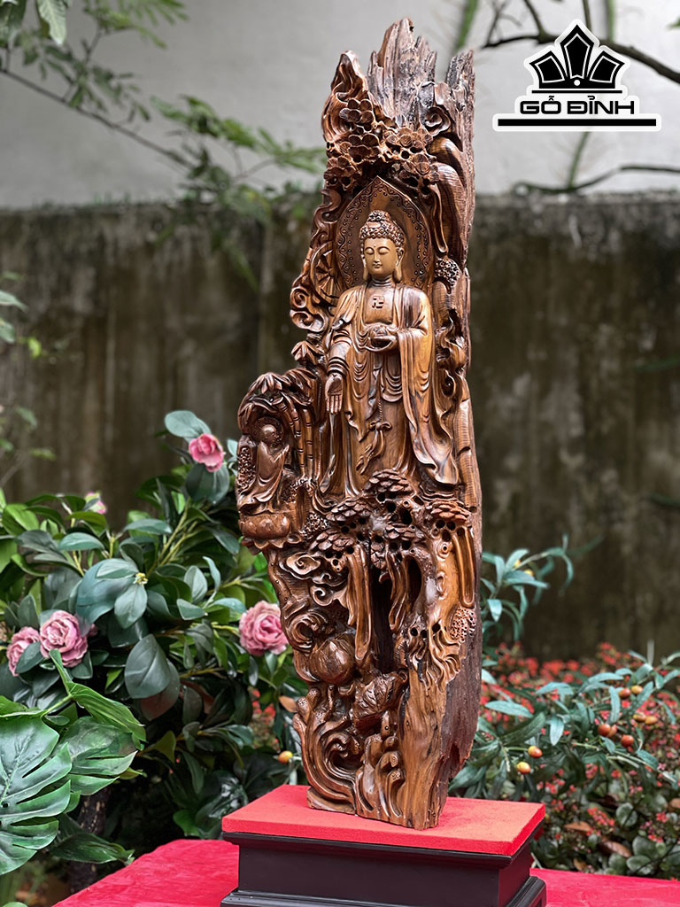 Tượng Nhất Tâm Bái Phật Gỗ Bách Xanh Cao 98 Ngang 32 Sâu 19 (cm)