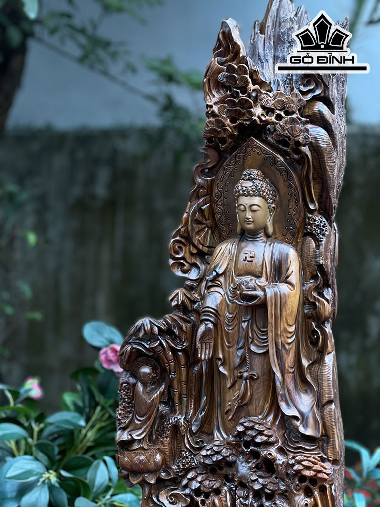 Tượng Nhất Tâm Bái Phật Gỗ Bách Xanh Cao 98 Ngang 32 Sâu 19 (cm)