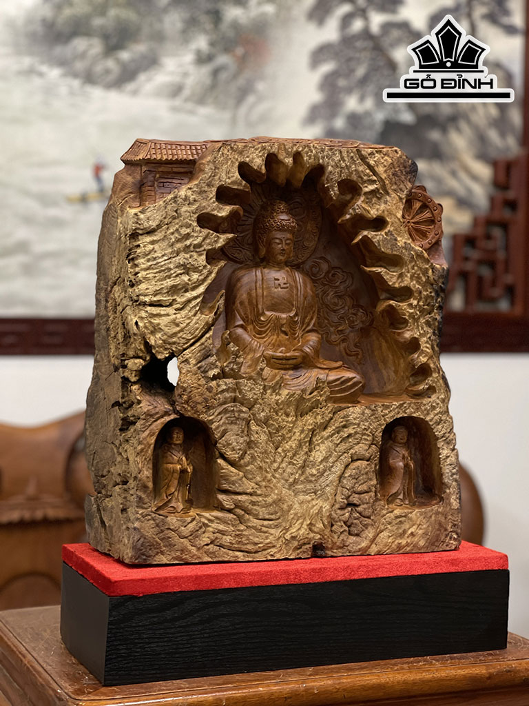 Tượng Nhất Tâm Bái Phật Gỗ Hương Cao 41 Ngang 36 Sâu 15 (cm)