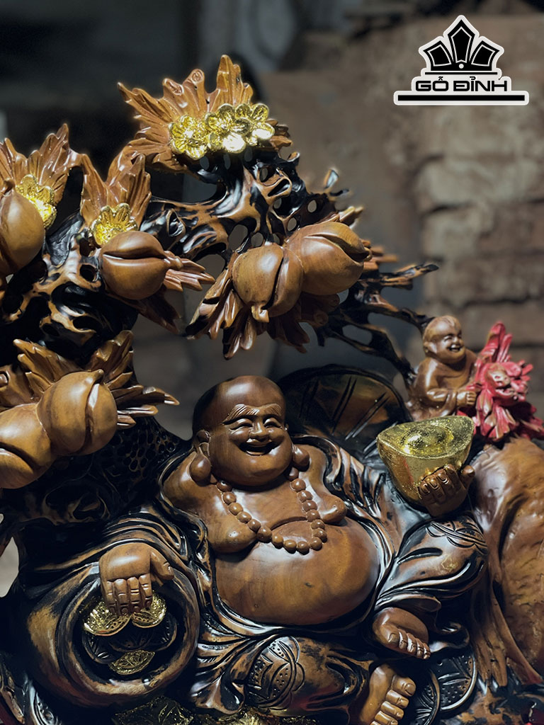 Tượng Phật Di Lặc Gỗ Xá Xị Cao 56 Ngang 60 Sâu 16 (cm)