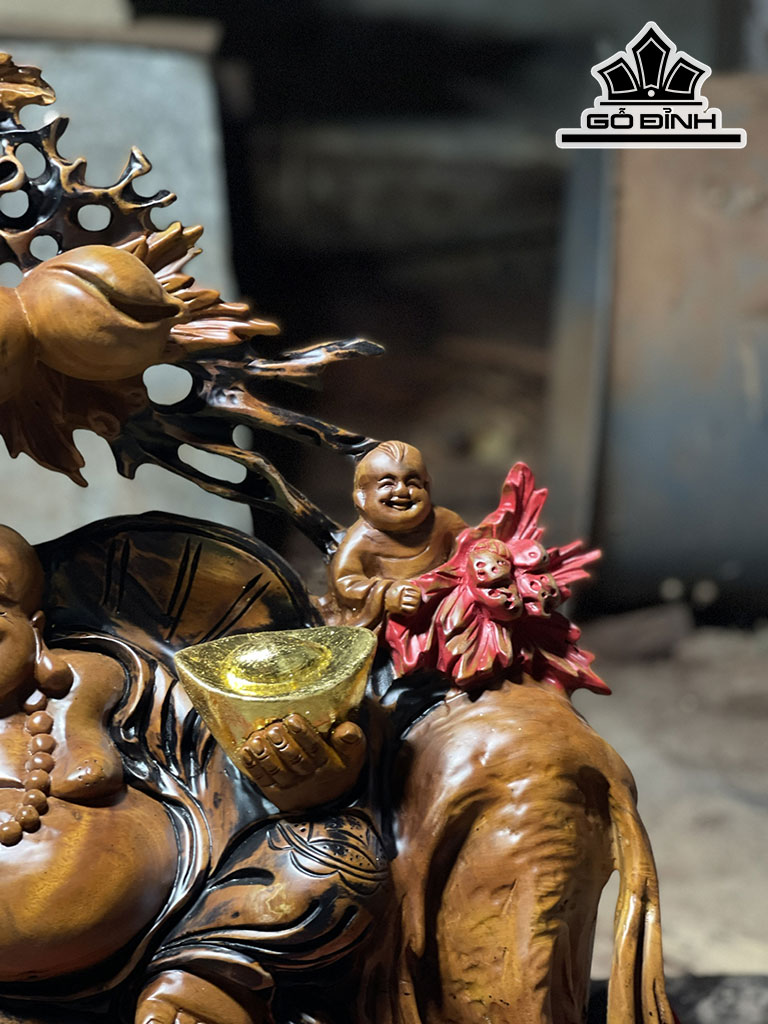 Tượng Phật Di Lặc Gỗ Xá Xị Cao 56 Ngang 60 Sâu 16 (cm)