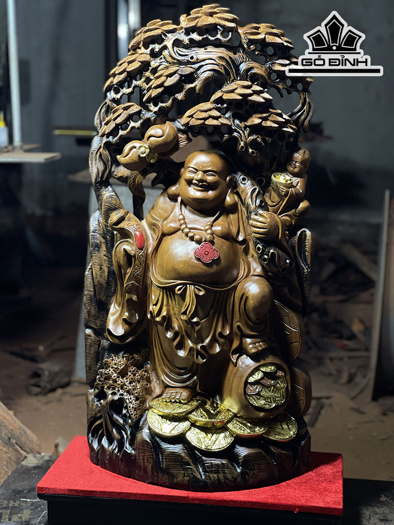 Tượng Phật Di Lặc Gỗ Xá Xị Cao 86 Ngang 45 Sâu 23 (cm)