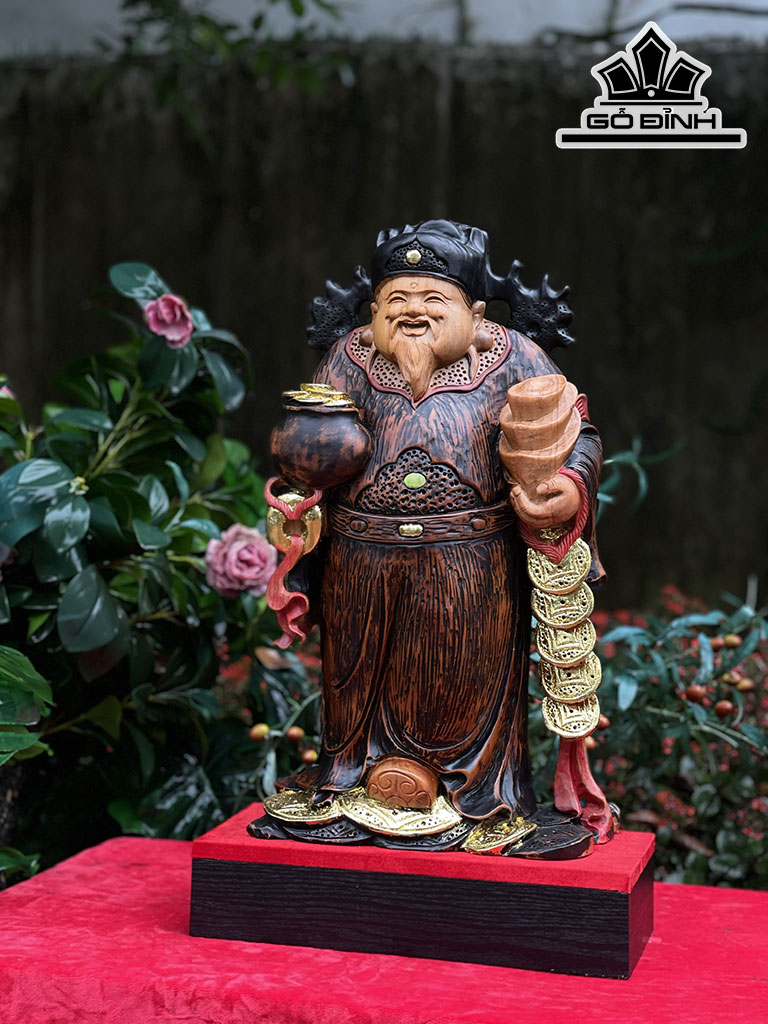 Tượng Thần Tài Gỗ Huyết Long Cao 52 Ngang 30 Sâu 15 (cm)