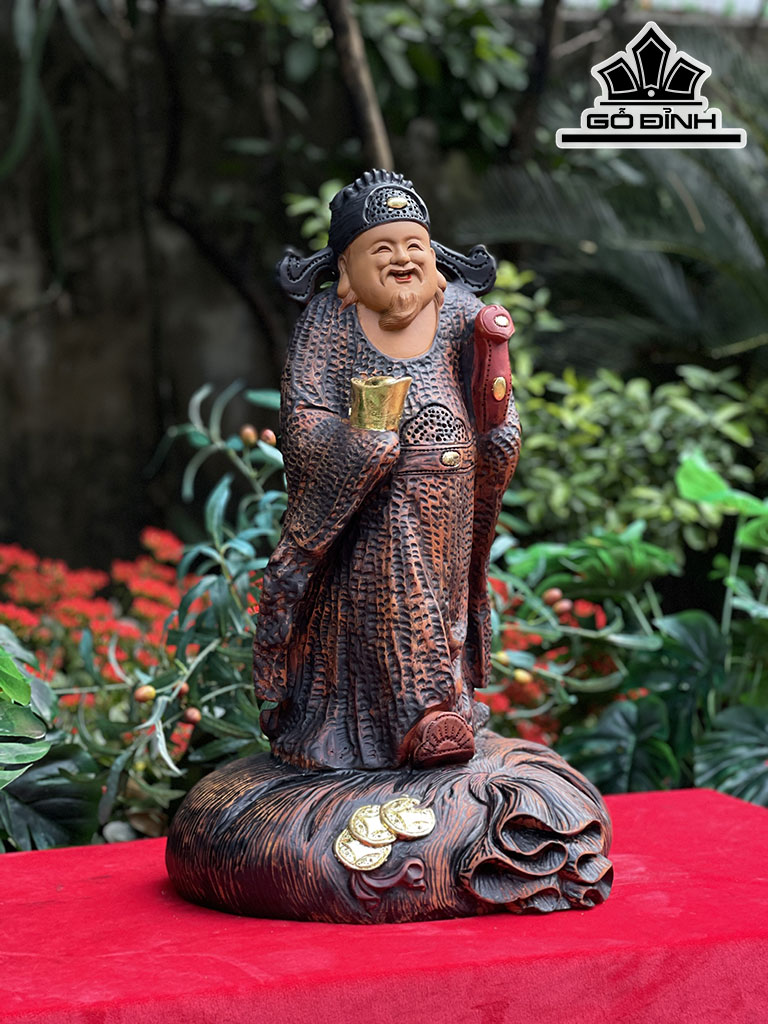 Tượng Thần Tài Gỗ Hương Cao 58 Ngang 36 Sâu 26 (cm)