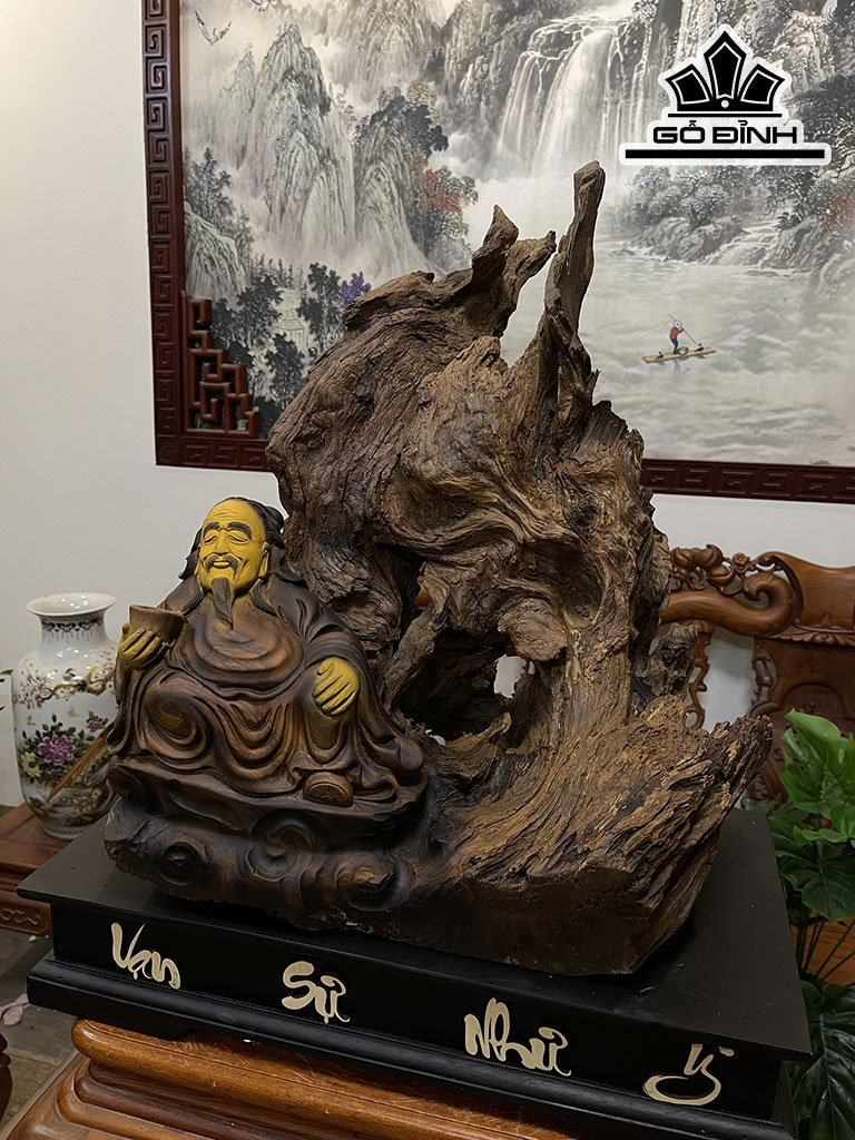 Tượng Thần Trà Gỗ Bách Xanh Cao 56 Ngang 48 Sâu 32 (cm)