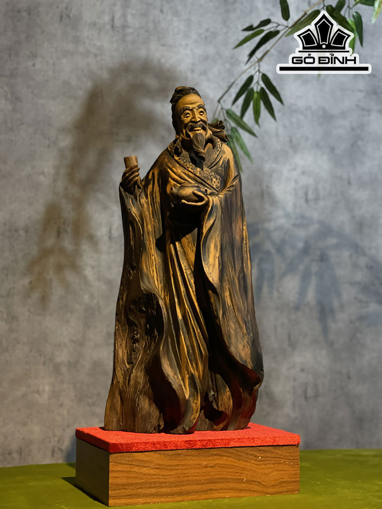 Tượng Thần Trà Gỗ Bách Xanh Cao 59 Ngang 26 Sâu 15 (cm)