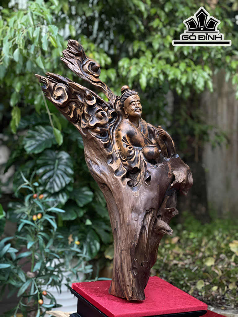 Tượng Thần Trà Gỗ Bách Xanh Cao 75 Ngang 30 Sâu 20 (cm)