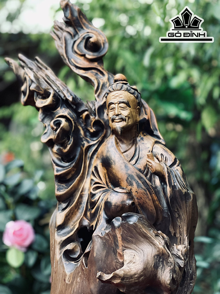 Tượng Thần Trà Gỗ Bách Xanh Cao 75 Ngang 30 Sâu 20 (cm)