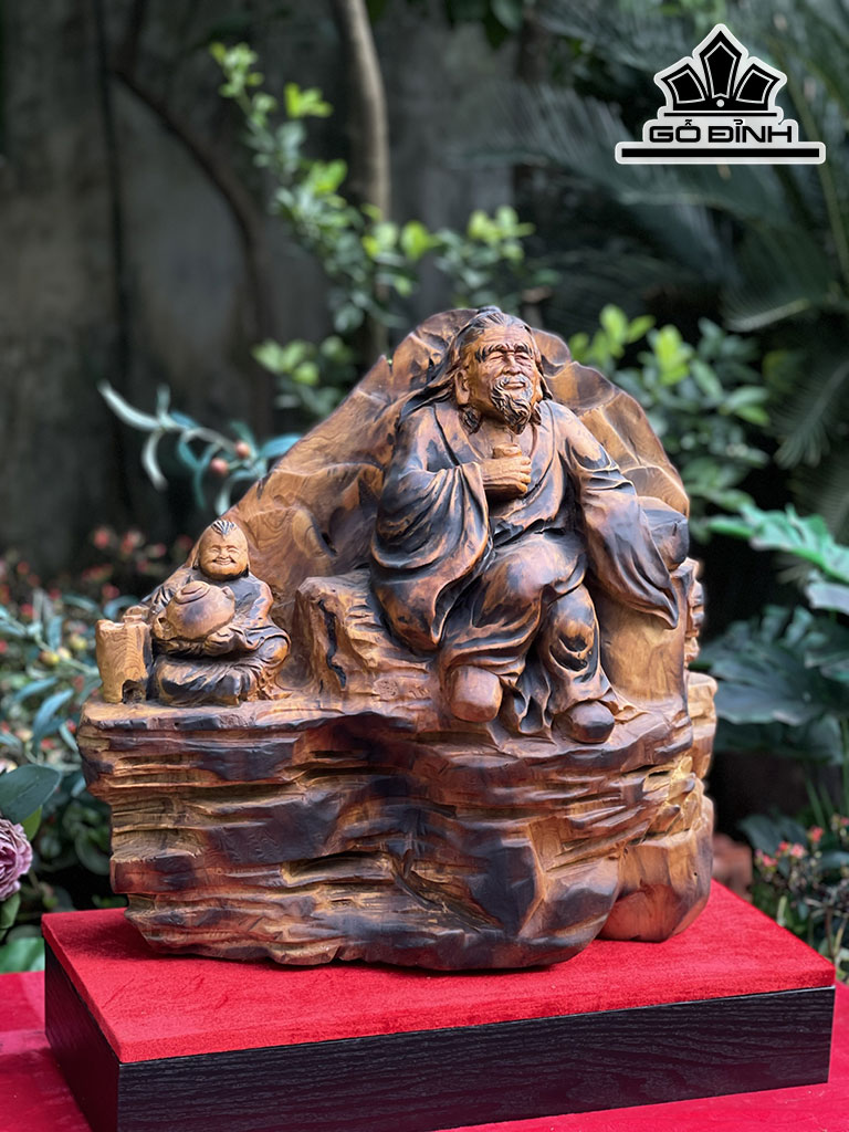 Tượng Thần Trà Gỗ Pơ Mu Cao 45 Ngang 48 Sâu 16 (cm)