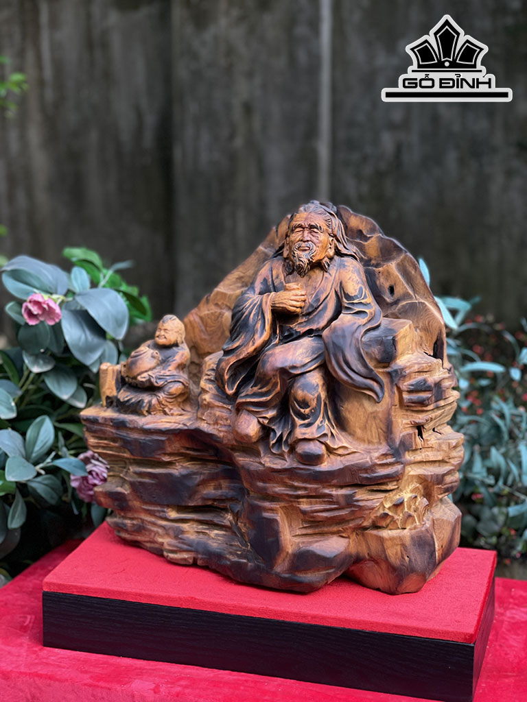 Tượng Thần Trà Gỗ Pơ Mu Cao 45 Ngang 48 Sâu 16 (cm)