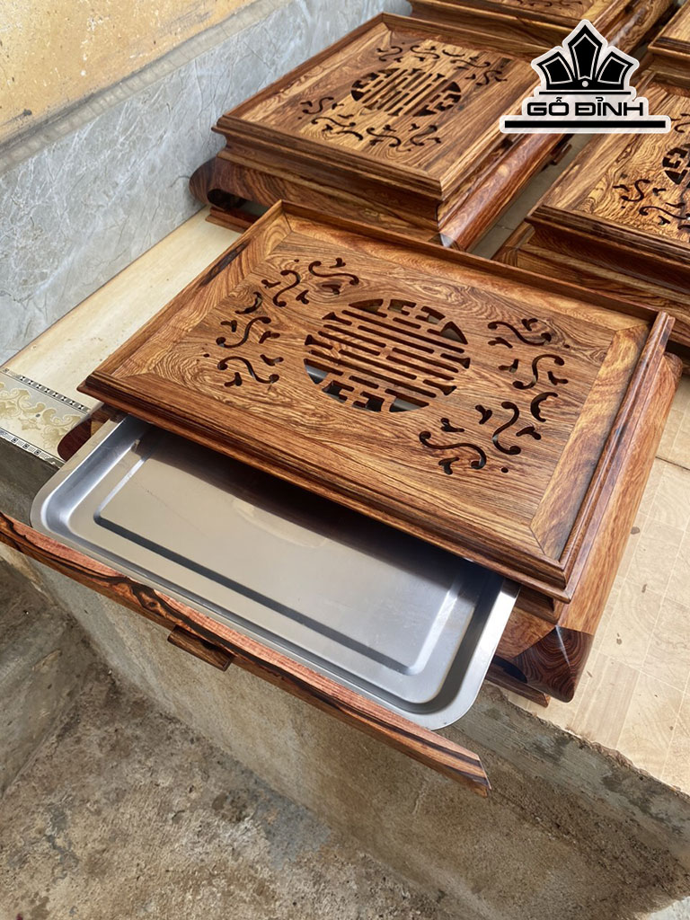 Khay Trà Gỗ Cẩm Cao 38 Ngang 48 Sâu 15 (cm)