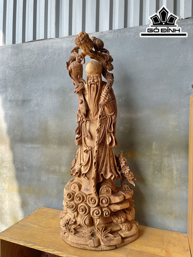 Tượng Ông Thọ Gỗ Ngọc Am Cao 100 Ngang 43 Sâu 27 (cm)